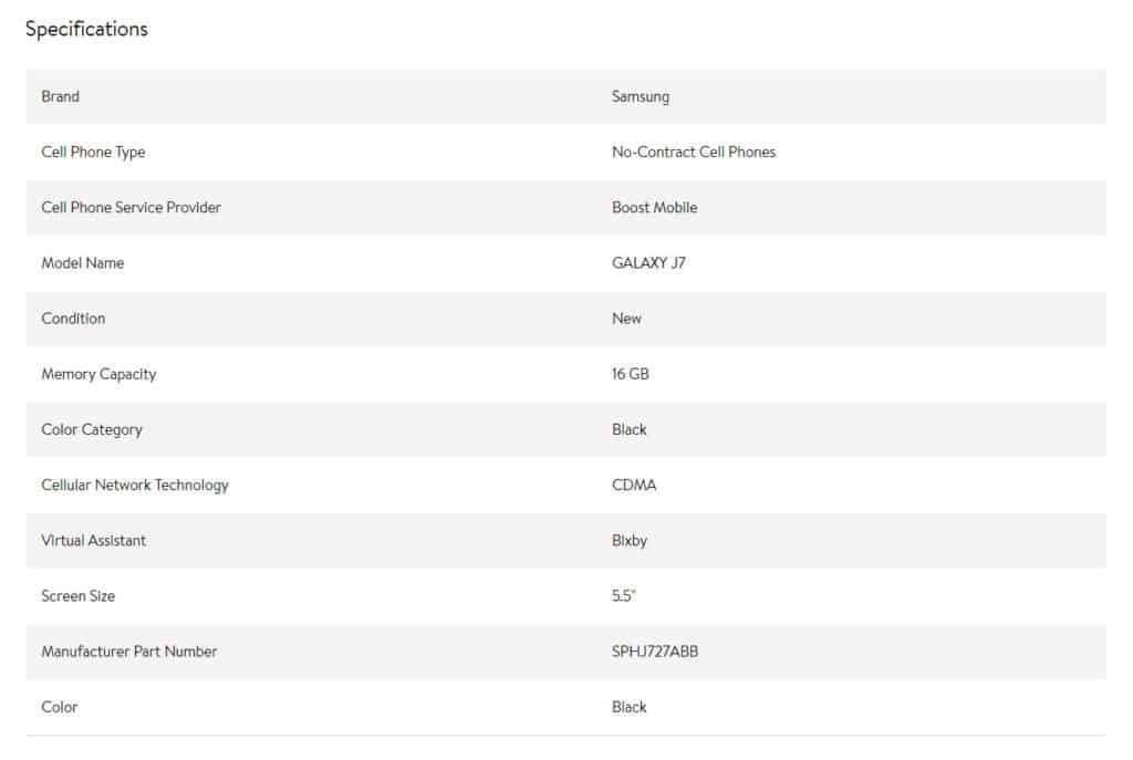 Samsung Galaxy J7 Perx specs